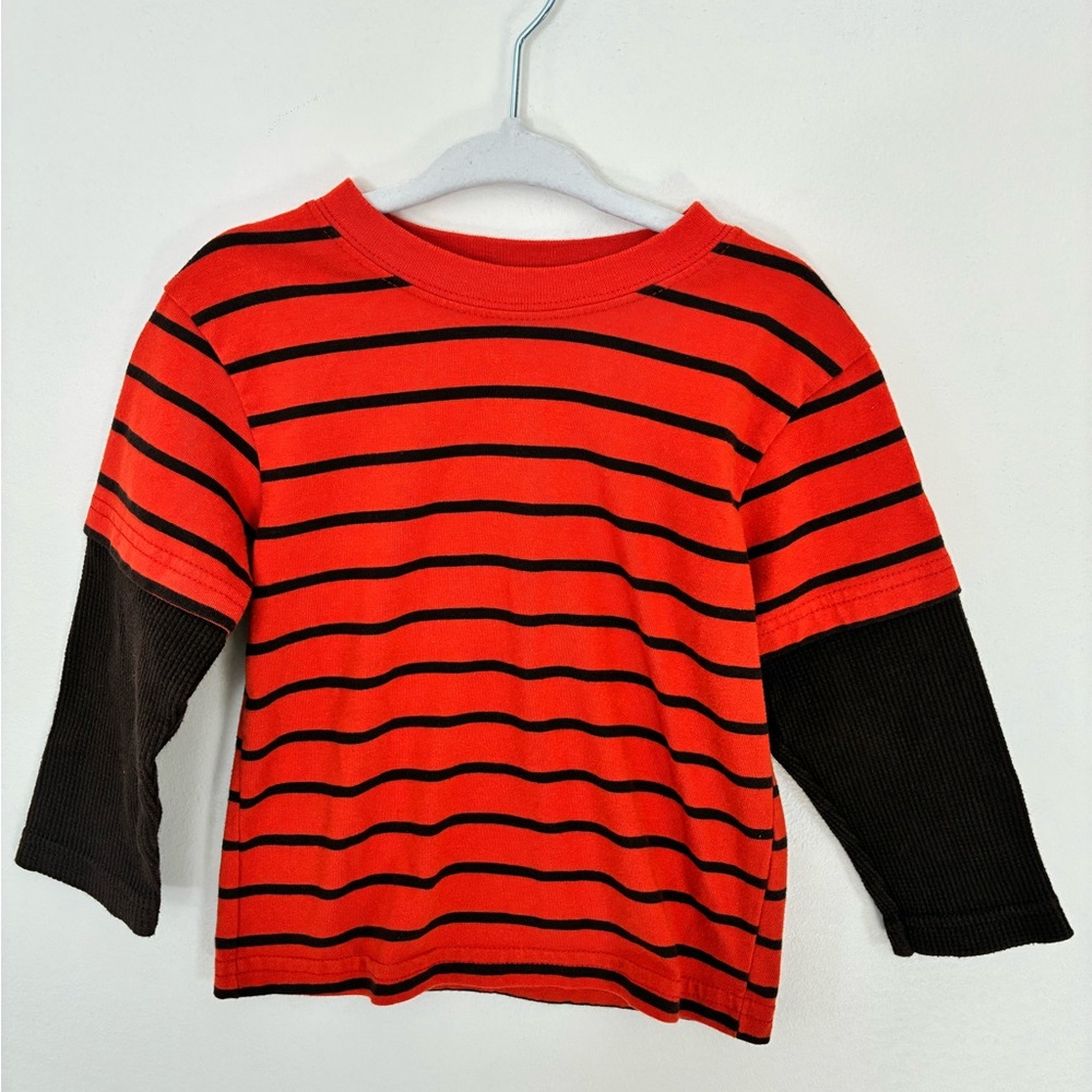 Striped Red and Brown Kids Long Sleeve Shirt - 24M